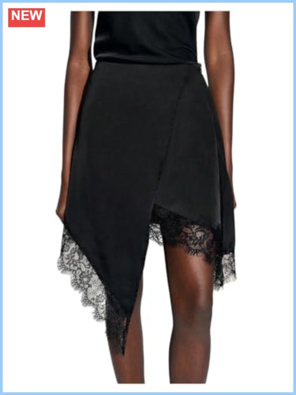 Satin Lace Asymmetrical High Rise Wrap Skirt